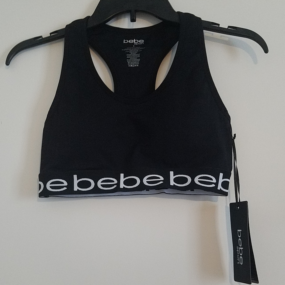 NWT bebe Black and White Padded Cup Sports Bra